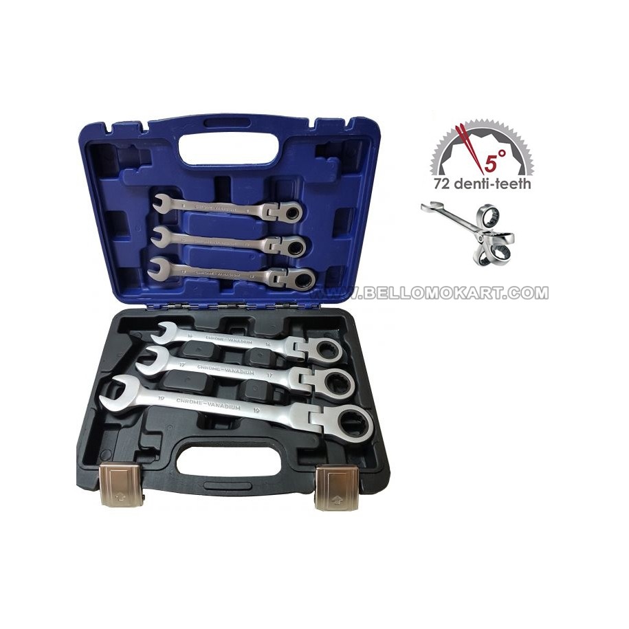 Serie chiavi combinate a cricchetto snodabile 8-19   ( 6 pz. )