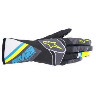 Tech-1 K Race V2 graphic gloves Alpinestars Black/Cyan/Yelllow Fluo