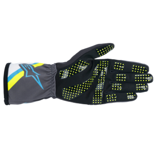 Tech-1 K Race S V2 graphic child gloves Alpinestars Black/Cyan/Yelllow Fluo